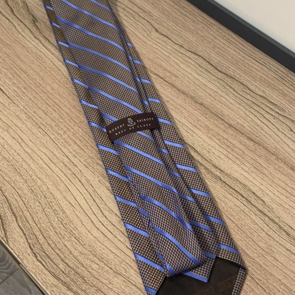 ROBERT TALBOTT Blue Herringbone Striped Silk Neck Tie - Picture 8 of 8